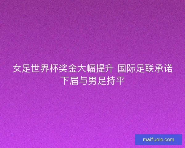 女足世界杯奖金大幅提升 国际足联承诺下届与男足持平